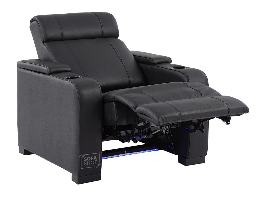 2+1 Seater Electric Recliner Sofa Set & Cinema Seats in Black Real Leather With Chilled Cupholders & Storage Boxes - Rimini