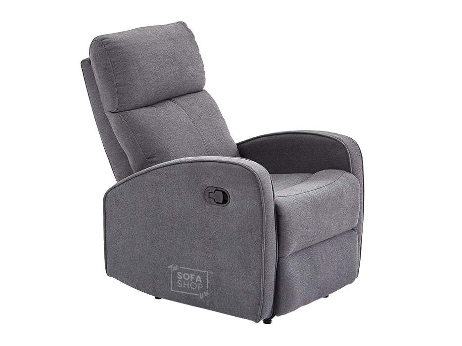 3 2 1 Recliner Sofa Set. 3 Piece Recliner Sofa Package Suite in Dark Grey Fabric with Drop-Down Table & Drinks Holder - Parma