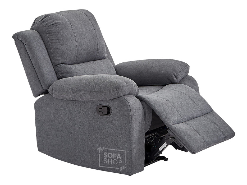 3 2 1 Recliner Sofa Set. 3 Piece Recliner Sofa Package Suite in Dark Grey Fabric with Drop-Down Table & Drinks Holder - Trento