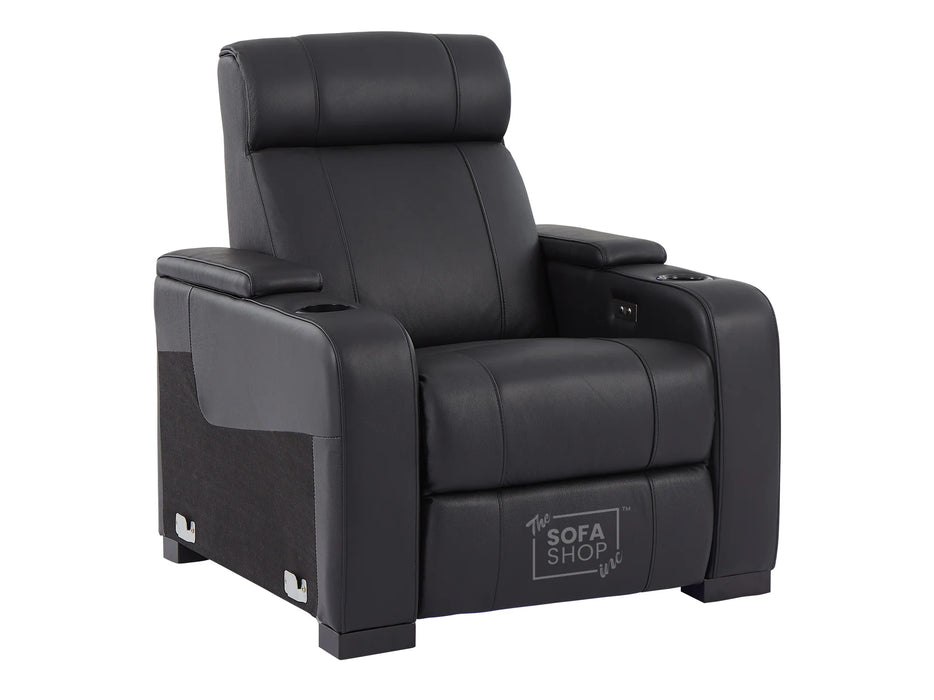 2+1 Seater Electric Recliner Sofa Set & Cinema Seats in Black Real Leather With Chilled Cupholders & Storage Boxes - Rimini