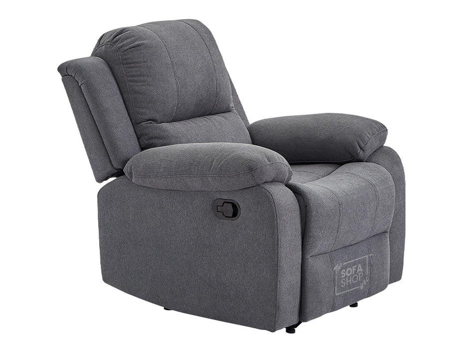 2+1 Recliner Sofa Set inc. Chair in Dark Grey Fabric - Trento