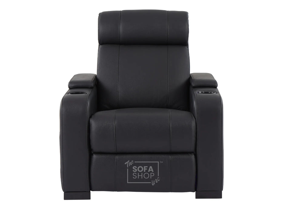 3+1 Seater Electric Recliner Sofa Set & Cinema Seats in Black Real Leather With Chilled Cuphoders & USB Ports - Rimini