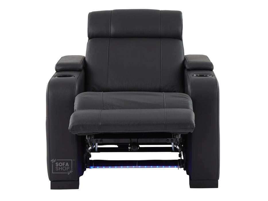 3 2 1 Seater Electric Recliner Sofa Set & Cinema Seats in Black Real Leather With Cup Holders, Storage Boxes, and USB Ports - Rimini