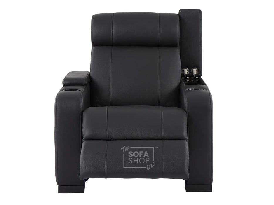 3+1 Seater Electric Recliner Sofa Set & Cinema Seats in Black Real Leather With Chilled Cuphoders & USB Ports - Rimini