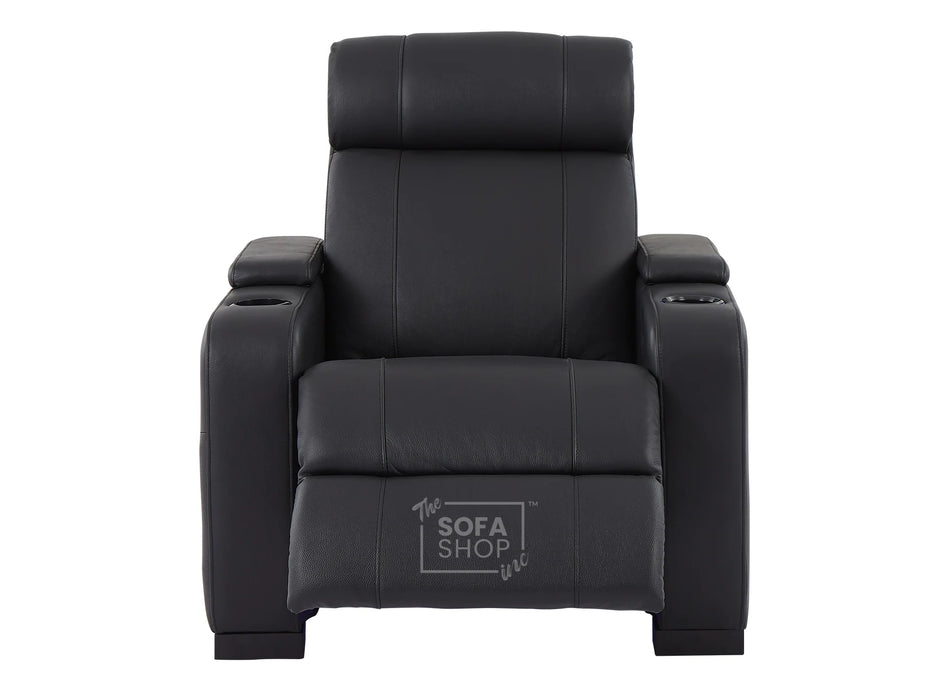 3 2 1 Seater Electric Recliner Sofa Set & Cinema Seats in Black Real Leather With Cup Holders, Storage Boxes, and USB Ports - Rimini