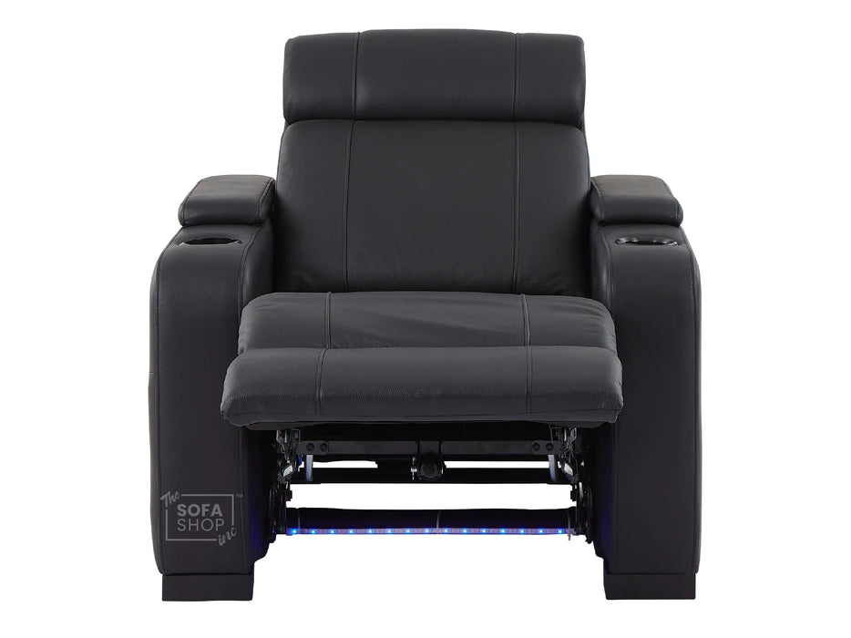 3 2 1 Seater Electric Recliner Sofa Set & Cinema Seats in Black Real Leather With Cup Holders, Storage Boxes, and USB Ports - Rimini