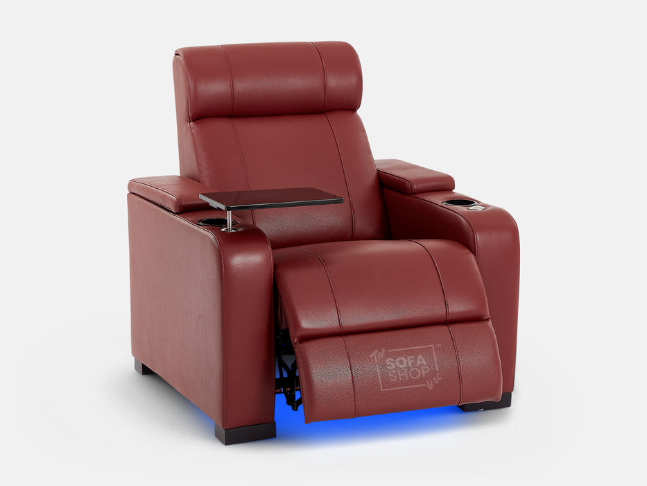 1 Seat Electric Recliner Chair Home Cinema Sofa | Real Leather Chair In Red + Chilled Cupholders + Storage + Power + USB + LED Lights | Rimini | The Sofa Shop