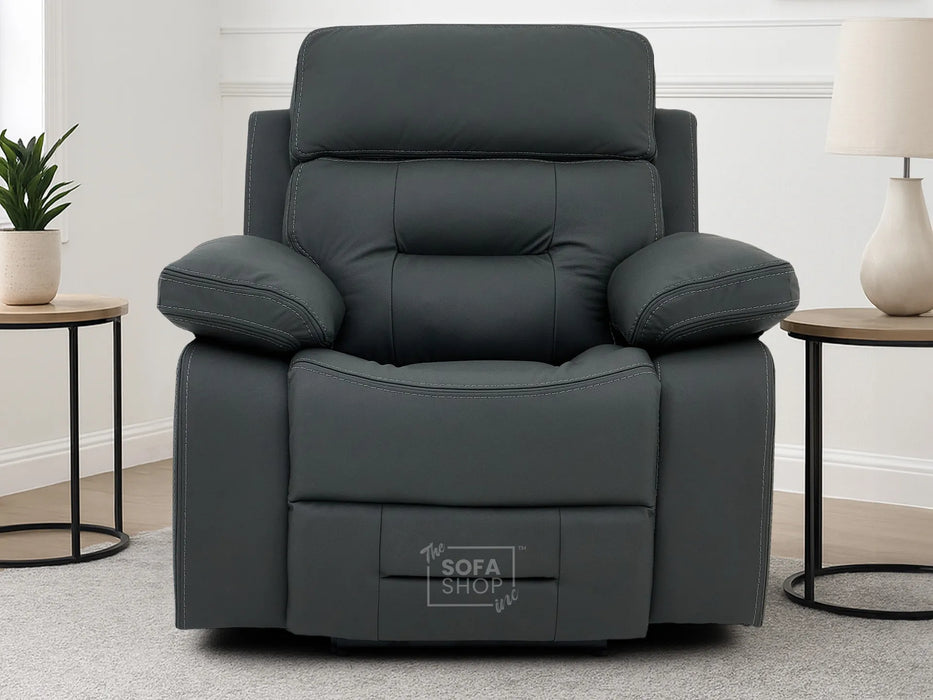 Electric Recliner Chair In Grey Real Leather | Hi-Tech Cinema Seat with Power Headrest, Massage, Power Recliner & USB Charging Button | Grey Real Leather | Sicily
