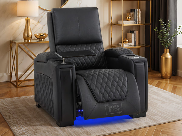 1 Seat Real Leather Electric Recliner Chair Home Cinema Sofa in Black + Enhanced Power Recline + Storage Compartments | Assisi | The Sofa Shop