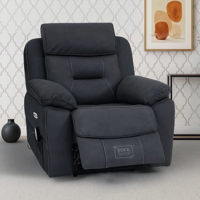 1 Seat Electric Recliner Chair Home Cinema Sofa | Fabric Chair In Charcoal Grey | Hi-Tech Chair with Massage, Heating, Padded Armrests, USB & Power Headrest | Florence