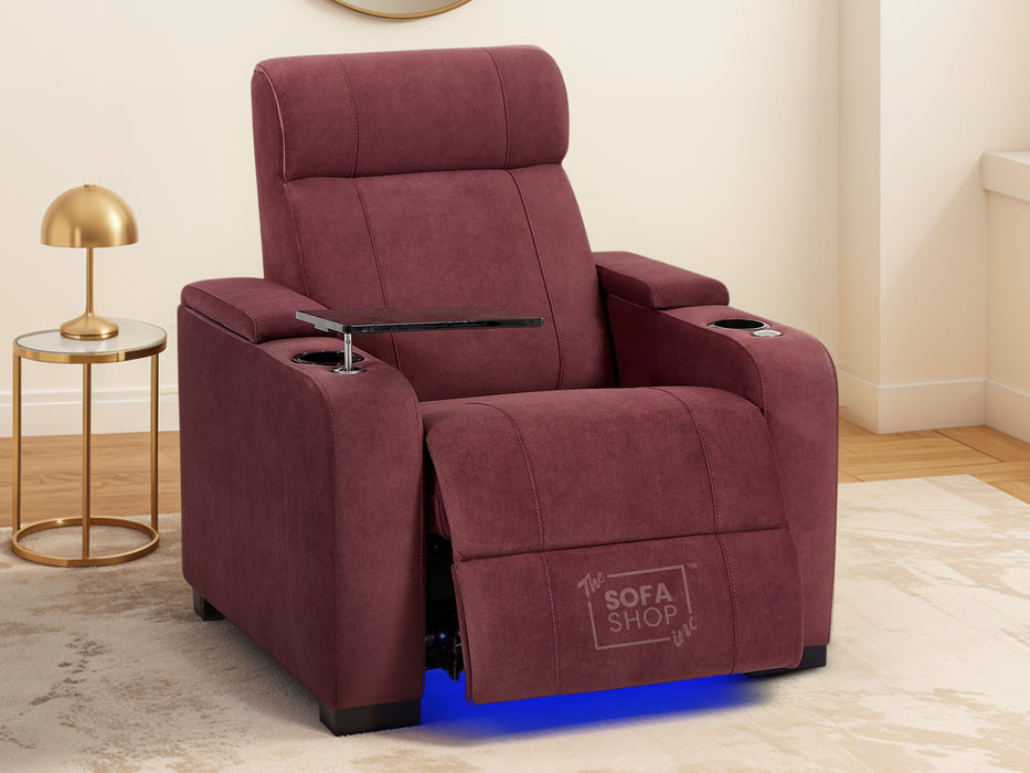 2+1 Sofa Set. Electric Recliner Cinema Suite in Velvet Purple Fabric | 2 Piece Sofa Set with Massage, USB Ports, Cooling Cup Holders, Storage Box & LED Lights | Rimini | The Sofa Shop