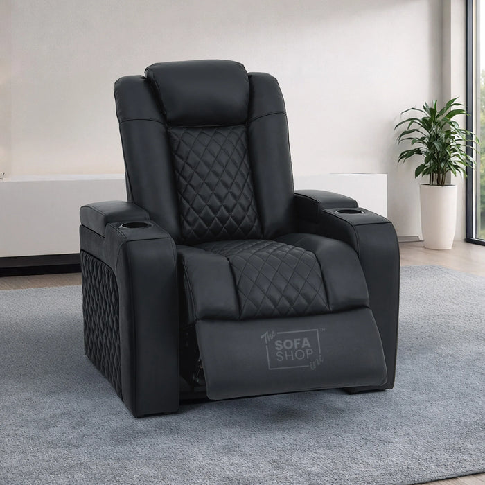 1 Seater Black Real Leather Electric Recliner Cinema Chair | 8-Point Massage, Power Lumbar Support, Power Headrest & USB-C | Milano | The Sofa Shop