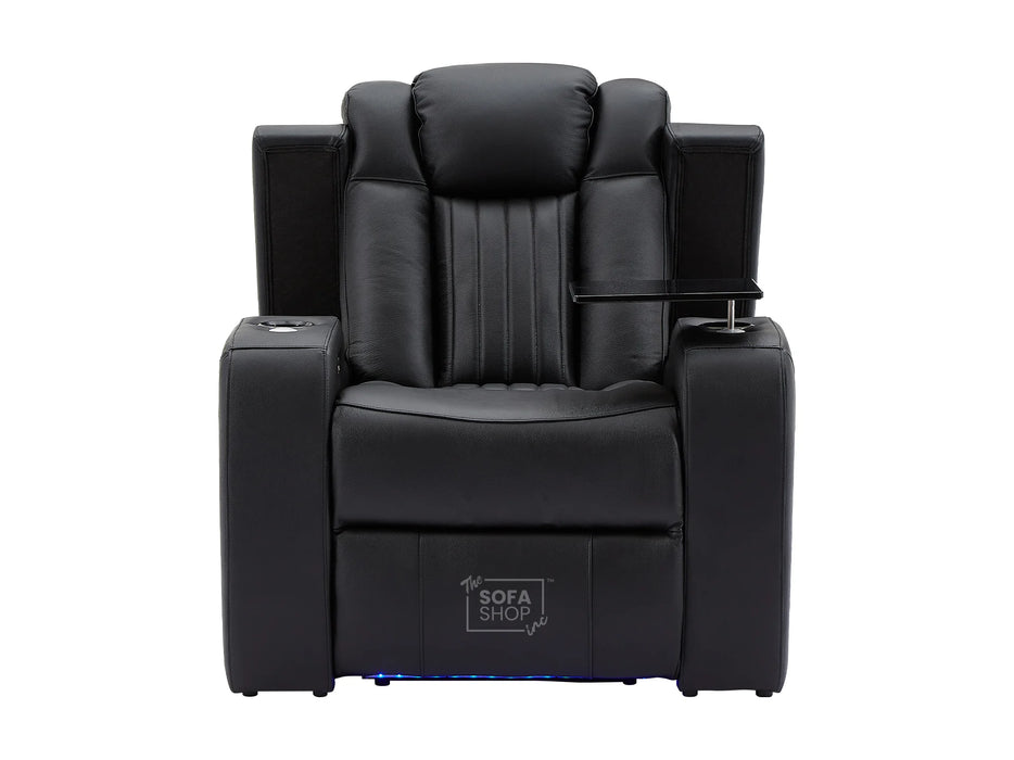 3+1 Electric Recliner Sofa Set and Cinema Sofa Seats Package in Black Real Leather. Suite with USB, Storage, and Charger - Capri