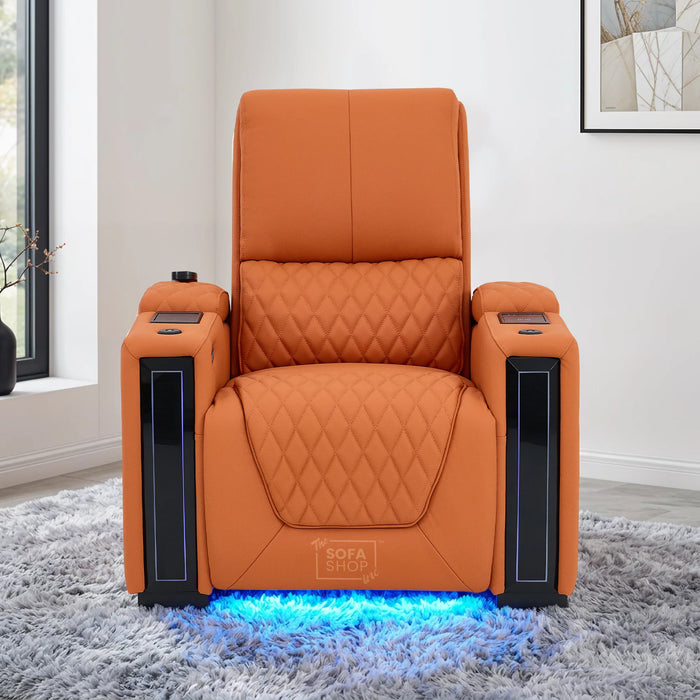 1 Seater Real Leather High-Tech Electric Recliner Cinema Chair in Orange | Hi-Tech Cinema Couch with  Massage, Heat, Cooling  & Heating Cup Holder | Assisi | The Sofa Shop