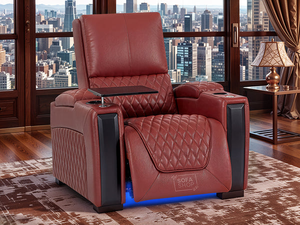 1 Seat Electric Recliner Chair Home Cinema Sofa | Genuine Leather Chair in Red + LED Cup Holders + Compact, Space Saving Design & Lumbar Support | Assisi | The Sofa Shop