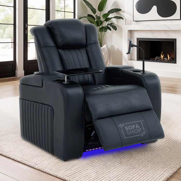 Real Leather 3+1 Electric Recliner Cinema Sofa Set In Black | Cinema Sofa Seats Package with Massage, Wireless Charging, Heating, USB Ports & Storage | Capri