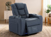 Electric Recliner Chair & Cinema Seat in Blue Real Leather + Massage + Cup Holders + Table - Capri