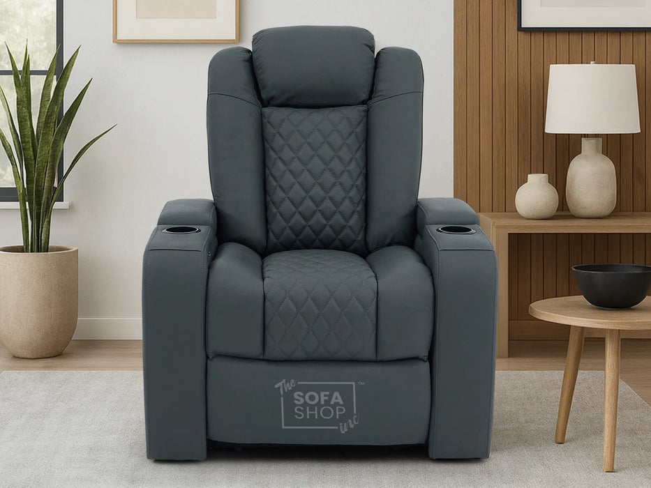 Real Leather Electric Recliner Cinema Chair in Grey | Power Seat With Adjustable Headrest & Power Lumbar Support | Milano | The Sofa Shop