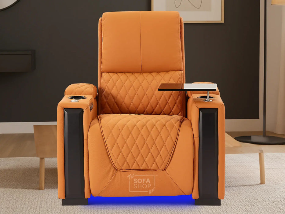 1 Seat Real Leather Electric Recliner Chair Home Cinema Sofa in Orange with LED Cup Holders + Compact, Space Saving Design & Lumbar Support | Assisi