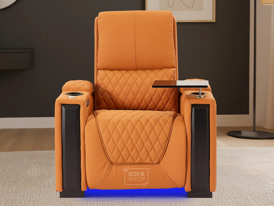 1 Seat Real Leather Electric Recliner Chair Home Cinema Sofa in Orange with LED Cup Holders + Compact, Space Saving Design & Lumbar Support | Assisi