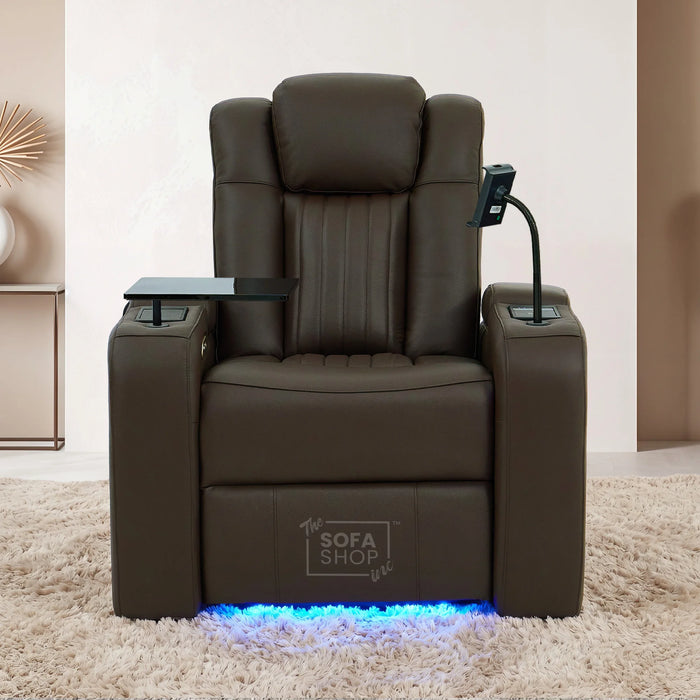 Electric Recliner Cinema Chair in Dark Brown Genuine Leather | Massage,  Heated Lumbar + Heating & Cooling Cup Holders & Power Headrest | Capri | The Sofa Shop