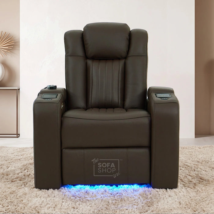 Electric Recliner Cinema Chair in Dark Brown Genuine Leather | Massage,  Heated Lumbar + Heating & Cooling Cup Holders & Power Headrest | Capri | The Sofa Shop