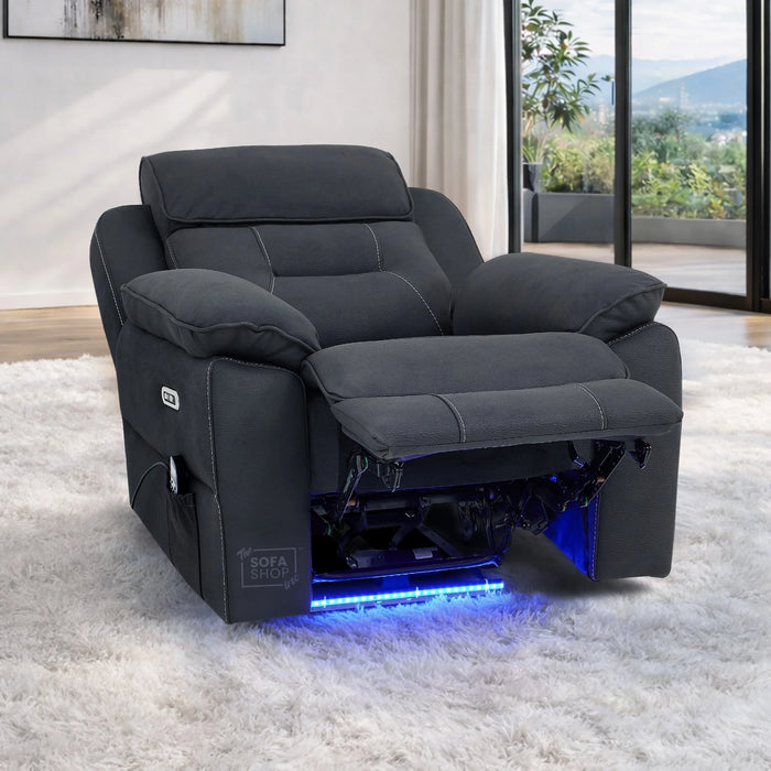 1 Seat Electric Recliner Chair Home Cinema Sofa | Fabric Chair In Charcoal Grey | Hi-Tech Chair with Massage, Heating, Padded Armrests, Led Lights, USB & Power Headrest | Florence