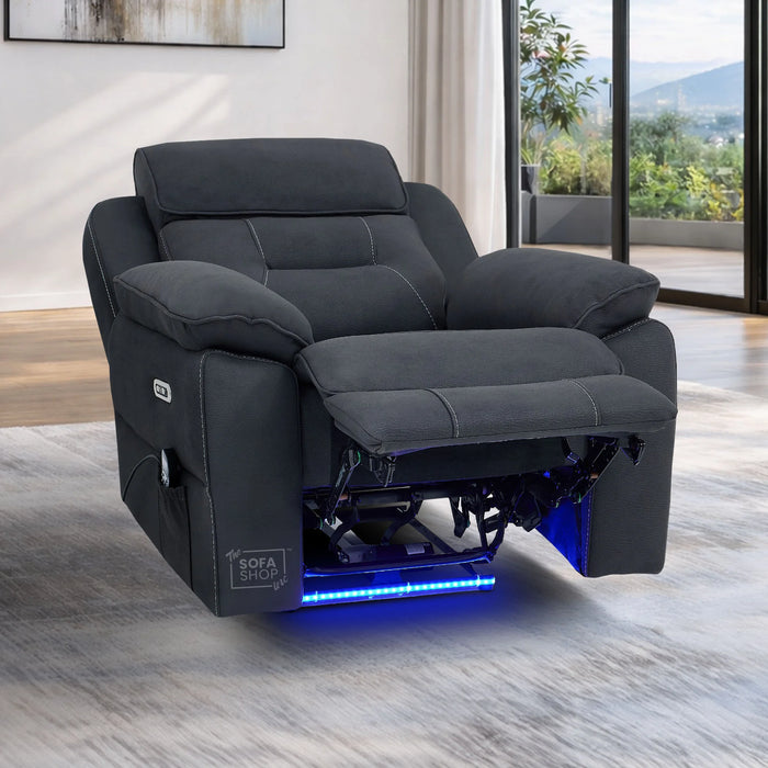 3+2+1 Piece Electric Home Cinema Sofa Set | Fabric Couch Suite Package In Charcoal Grey | Hi-Tech Sofa Set with Power Sockets + Massage + Heating + Speakers | Florence