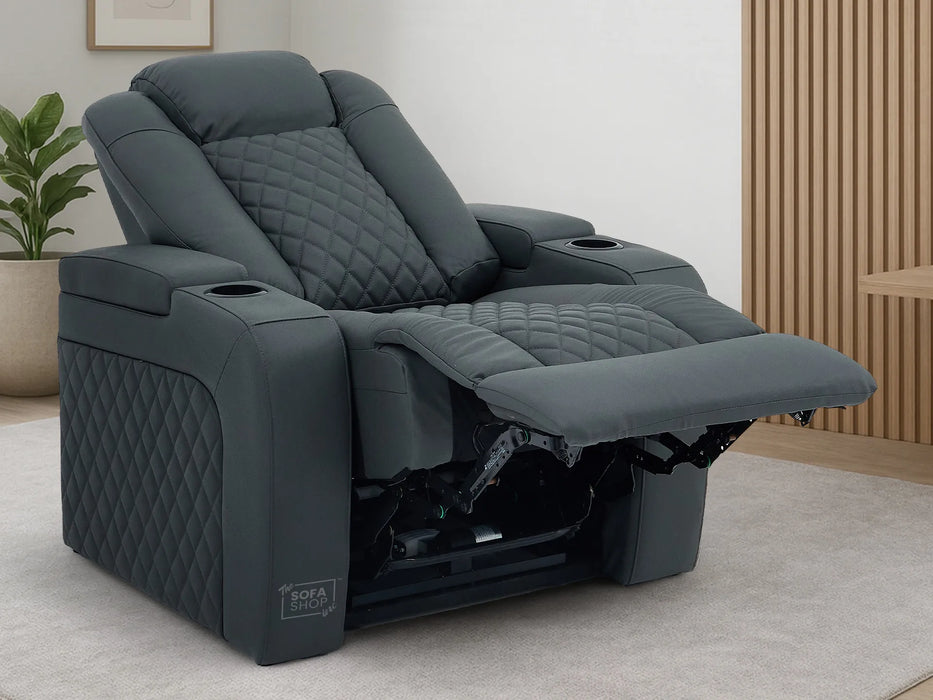 Real Leather Electric Recliner Cinema Chair in Grey | Power Seat With Adjustable Headrest & Power Lumbar Support | Milano | The Sofa Shop