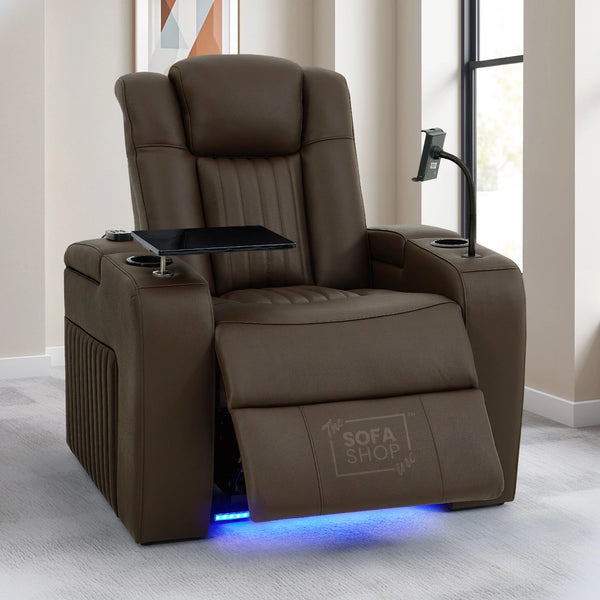 1 Seater Dark Brown Real Leather Cinema Chair | Electric Recliner With Massage, Heat, Food Tray & Power Grommet | Capri | The Sofa Shop