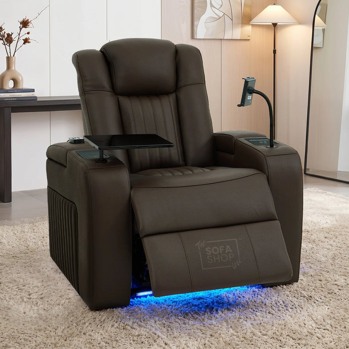 Electric Recliner Cinema Chair in Dark Brown Genuine Leather | Massage,  Heated Lumbar + Heating & Cooling Cup Holders & Power Headrest | Capri | The Sofa Shop