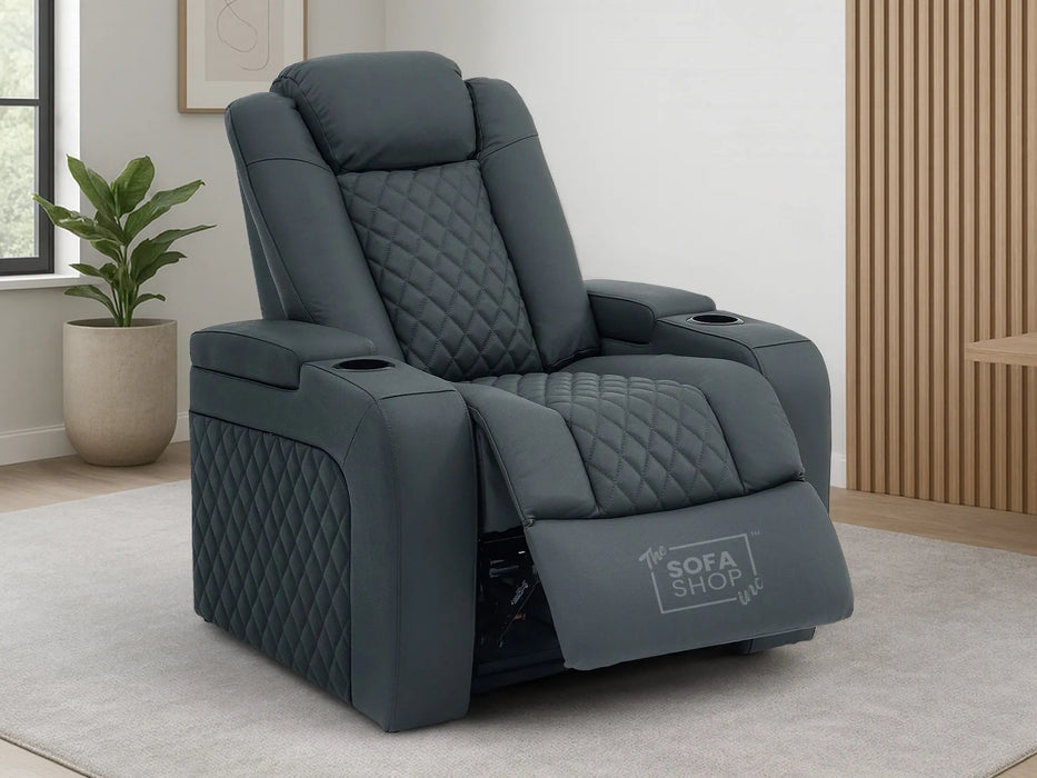 Real Leather Electric Recliner Cinema Chair in Grey | Power Seat With Adjustable Headrest & Power Lumbar Support | Milano | The Sofa Shop