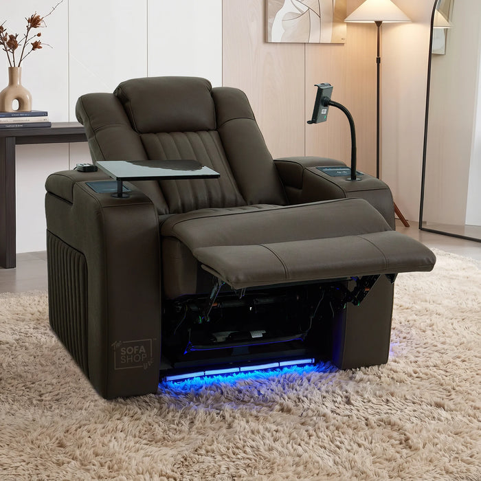Electric Recliner Cinema Chair in Dark Brown Genuine Leather | Massage,  Heated Lumbar + Heating & Cooling Cup Holders & Power Headrest | Capri | The Sofa Shop