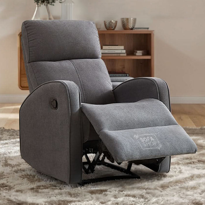 1 Seater Dark Grey Fabric Manual Recliner Armchair With High-Back Support & Comfortable Padding | Parma | The Sofa Shop