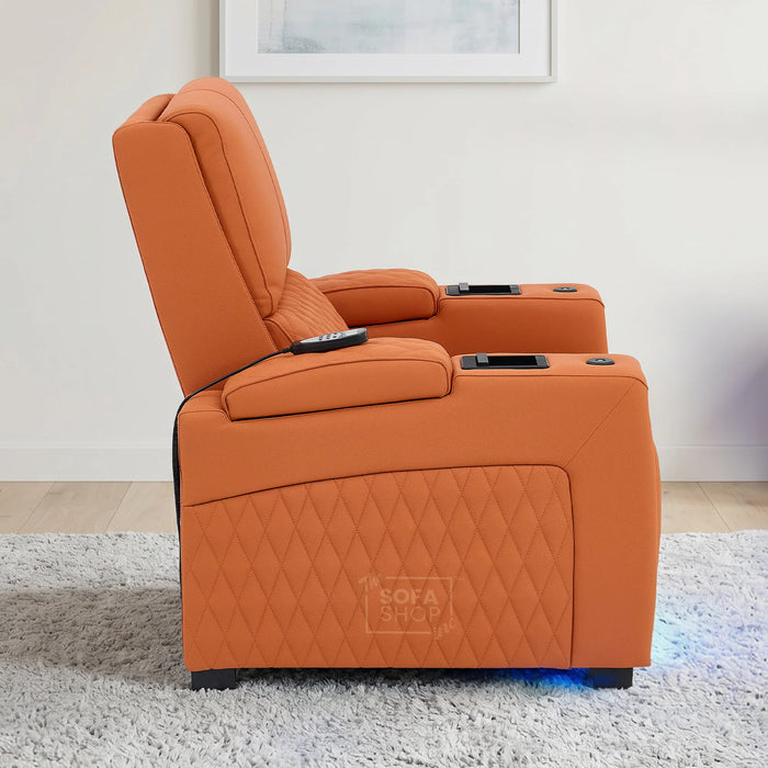 1 Seater Real Leather High-Tech Electric Recliner Cinema Chair in Orange | Hi-Tech Cinema Couch with  Massage, Heat, Cooling  & Heating Cup Holder | Assisi | The Sofa Shop