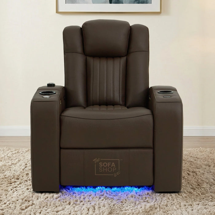 Real Leather 2+1 Electric Recliner Cinema Sofa Set in Dark Brown | 2 Piece Sofa Set with Massage, USB Ports, Cup Holders, Storage Boxes & Wireless Charger | Capri | The Sofa Shop