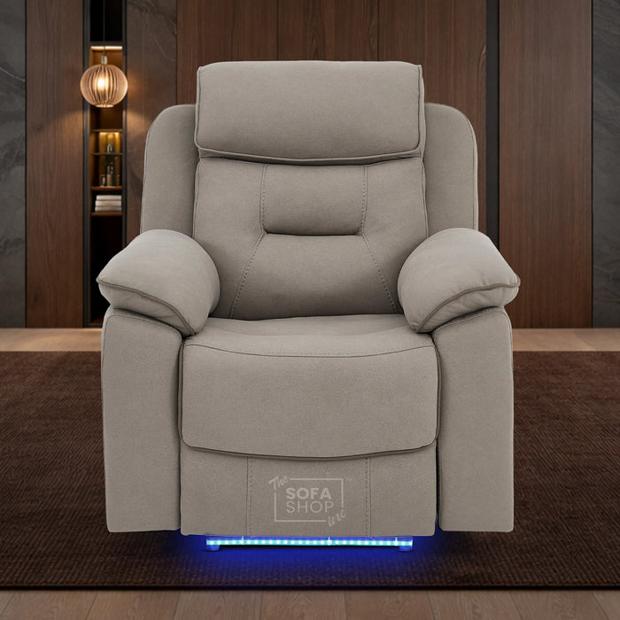 1 Seat Electric Recliner Chair  Cinema Sofa | Fabric Chair In Beige | Hi-Tech Chair with Massage, Heating, Padded Armrests, USB & Power Headrest | Florence