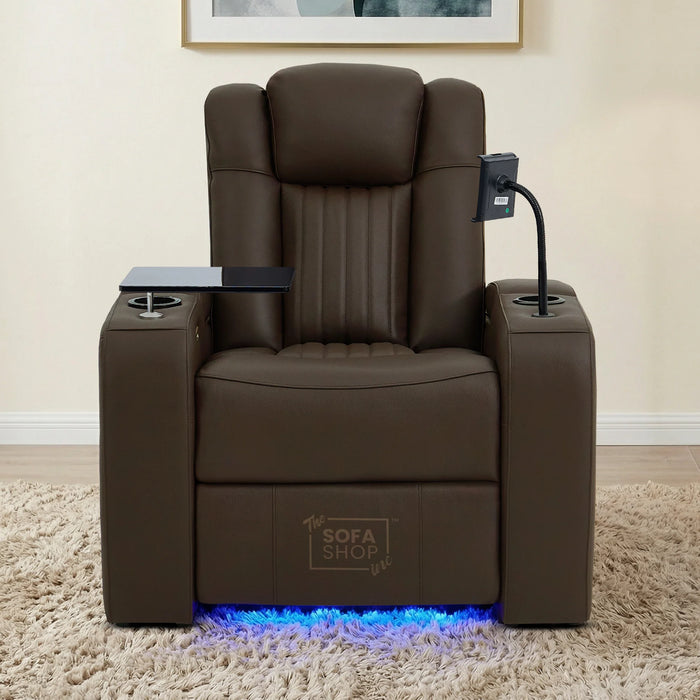 Real Leather 2+1 Electric Recliner Cinema Sofa Set in Dark Brown | 2 Piece Sofa Set with Massage, USB Ports, Cup Holders, Storage Boxes & Wireless Charger | Capri | The Sofa Shop