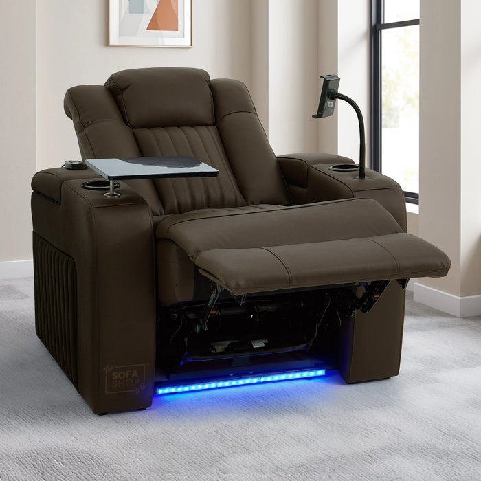 Real Leather 2+1 Electric Recliner Cinema Sofa Set in Dark Brown | 2 Piece Sofa Set with Massage, USB Ports, Cup Holders, Storage Boxes & Wireless Charger | Capri | The Sofa Shop
