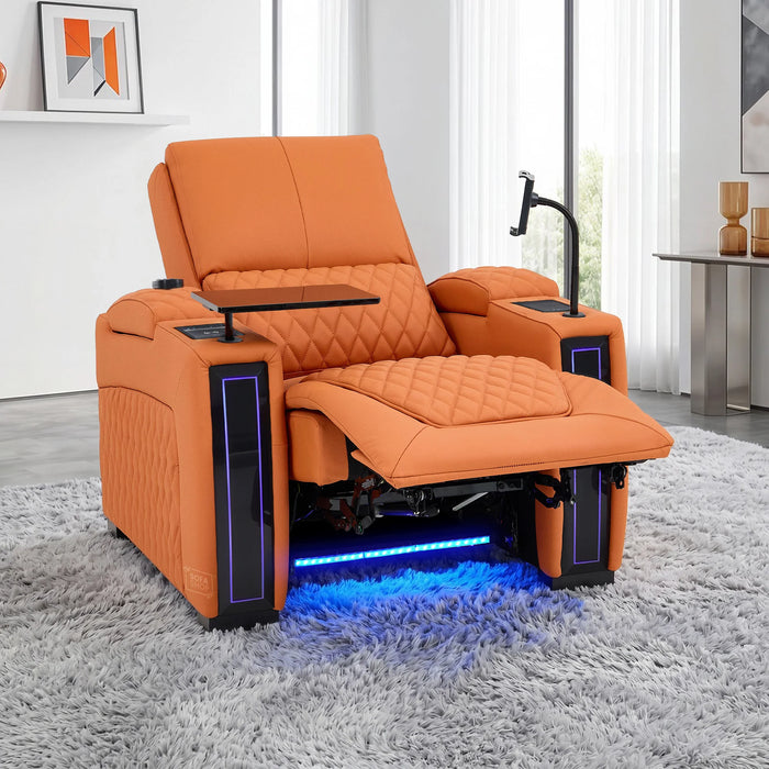 1 Seater Real Leather High-Tech Electric Recliner Cinema Chair in Orange | Hi-Tech Cinema Couch with  Massage, Heat, Cooling  & Heating Cup Holder | Assisi | The Sofa Shop
