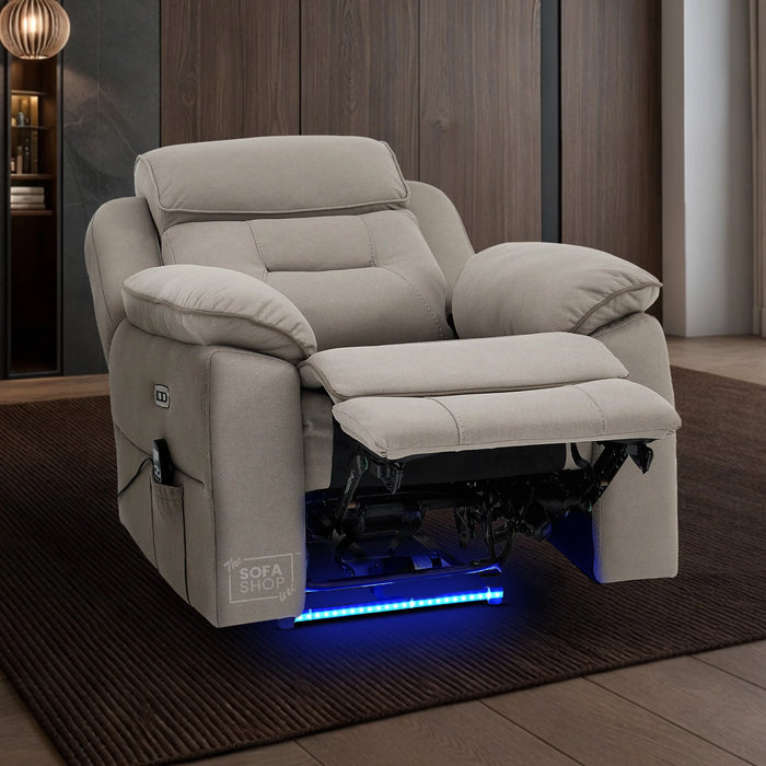 1 Seat Electric Recliner Chair  Cinema Sofa | Fabric Chair In Beige | Hi-Tech Chair with Massage, Heating, Padded Armrests, USB & Power Headrest | Florence