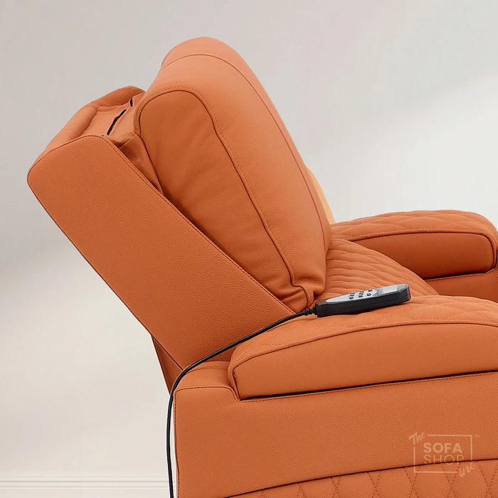 1 Seater Real Leather High-Tech Electric Recliner Cinema Chair in Orange | Hi-Tech Cinema Couch with  Massage, Heat, Cooling  & Heating Cup Holder | Assisi | The Sofa Shop