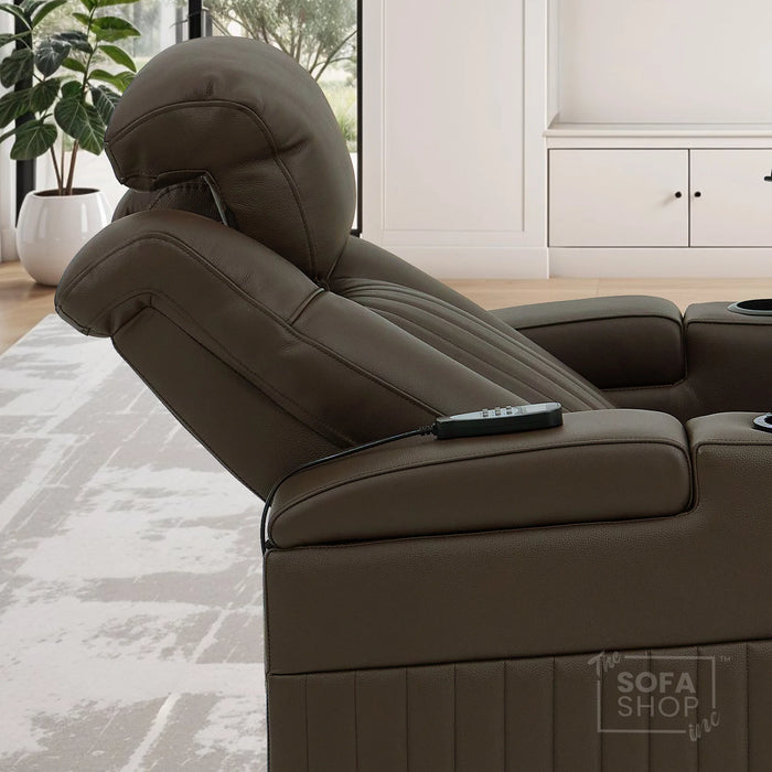 Real Leather 2+1 Electric Recliner Cinema Sofa Set in Dark Brown | 2 Piece Sofa Set with Massage, USB Ports, Cup Holders, Storage Boxes & Wireless Charger | Capri | The Sofa Shop