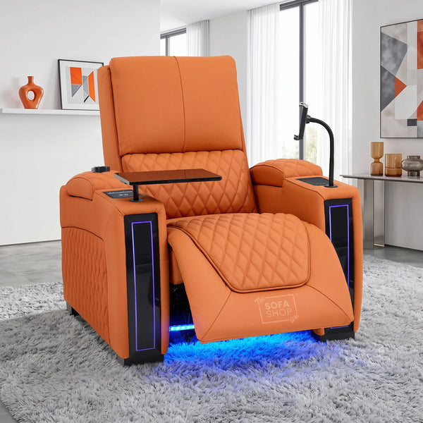 1 Seater Real Leather High-Tech Electric Recliner Cinema Chair in Orange | Hi-Tech Cinema Couch with  Massage, Heat, Cooling  & Heating Cup Holder | Assisi | The Sofa Shop
