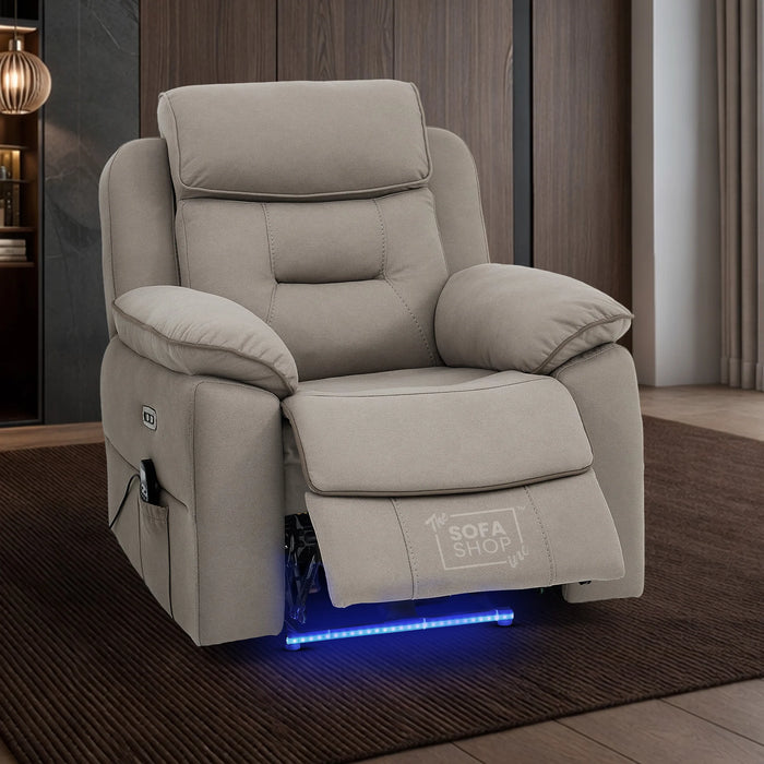 1 Seat Electric Recliner Chair  Cinema Sofa | Fabric Chair In Beige | Hi-Tech Chair with Massage, Heating, Padded Armrests, USB & Power Headrest | Florence