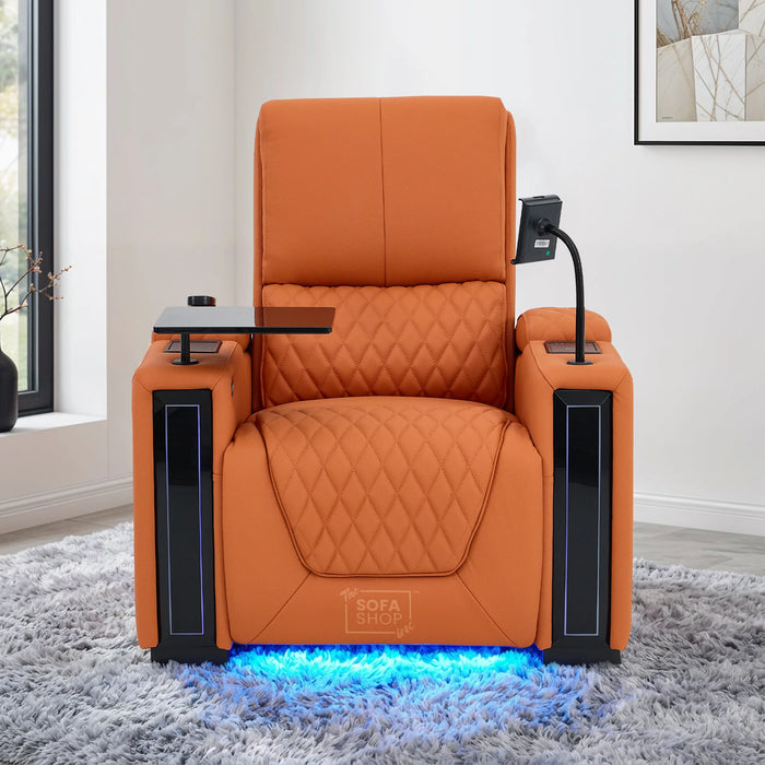 1 Seater Real Leather High-Tech Electric Recliner Cinema Chair in Orange | Hi-Tech Cinema Couch with  Massage, Heat, Cooling  & Heating Cup Holder | Assisi | The Sofa Shop
