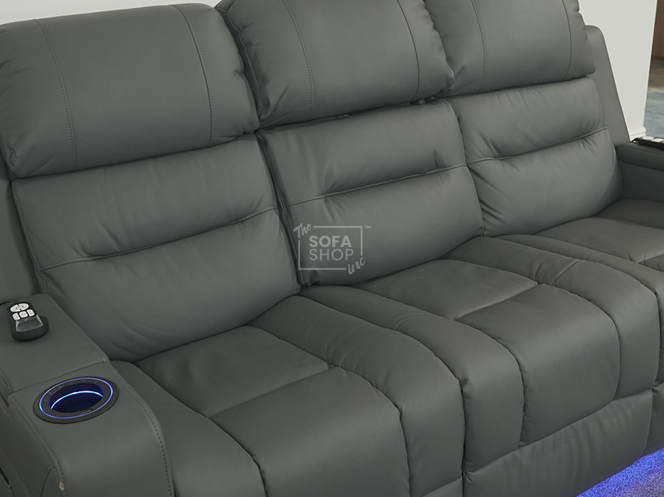 Siena 3 Seater Electric Recliner Sofa Grey Leather - Rip On Side Pannel Near Ear & Wirless Charger Not Working -  Second Hand Sofas 28