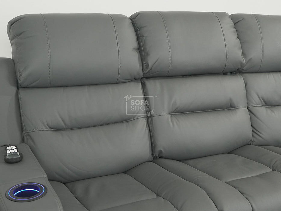 Siena 3 Seater Electric Recliner Sofa Grey Leather - Rip On Side Pannel Near Ear & Wirless Charger Not Working -  Second Hand Sofas 28