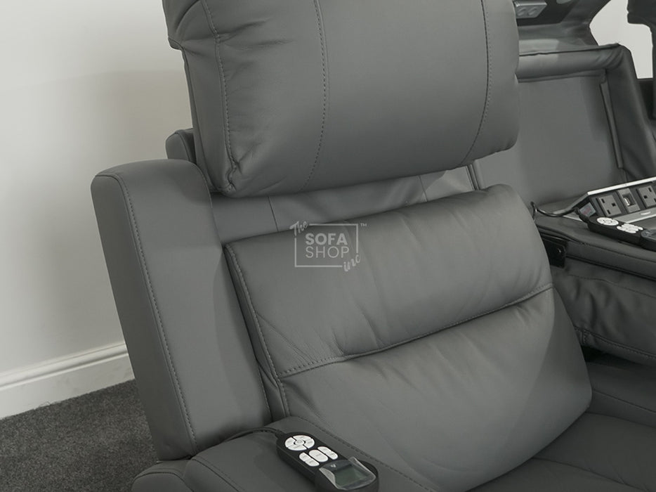 Siena 3 Seater Electric Recliner Sofa Grey Leather - Rip On Side Pannel Near Ear & Wirless Charger Not Working -  Second Hand Sofas 28