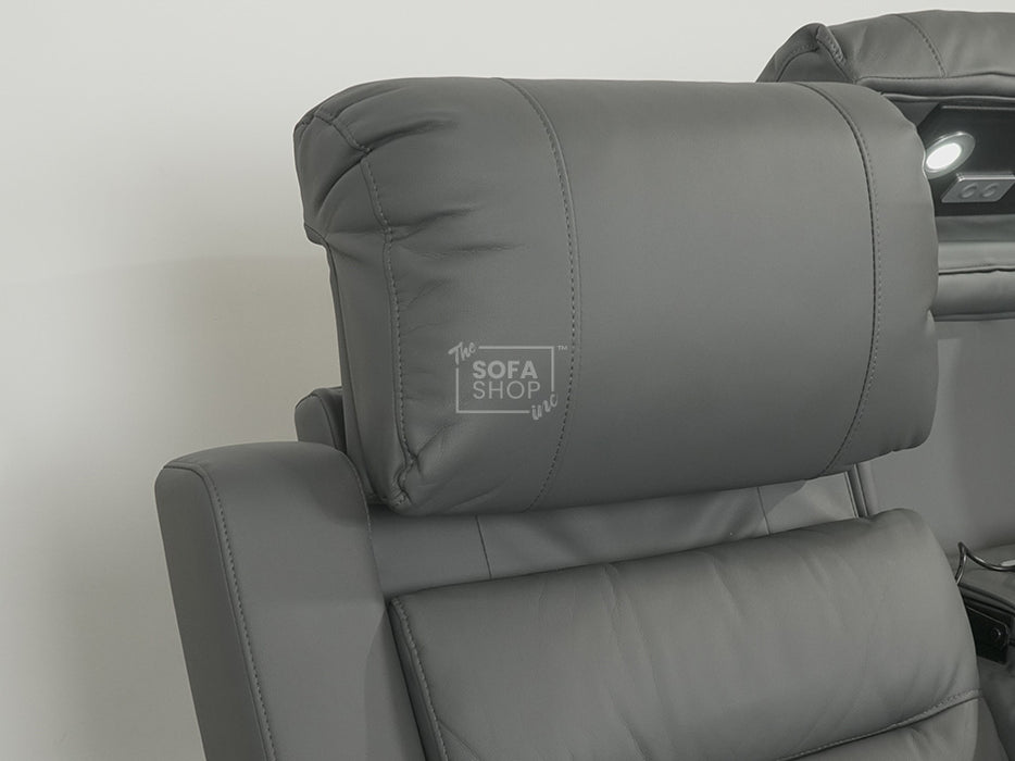 Siena 3 Seater Electric Recliner Sofa Grey Leather - Rip On Side Pannel Near Ear & Wirless Charger Not Working -  Second Hand Sofas 28